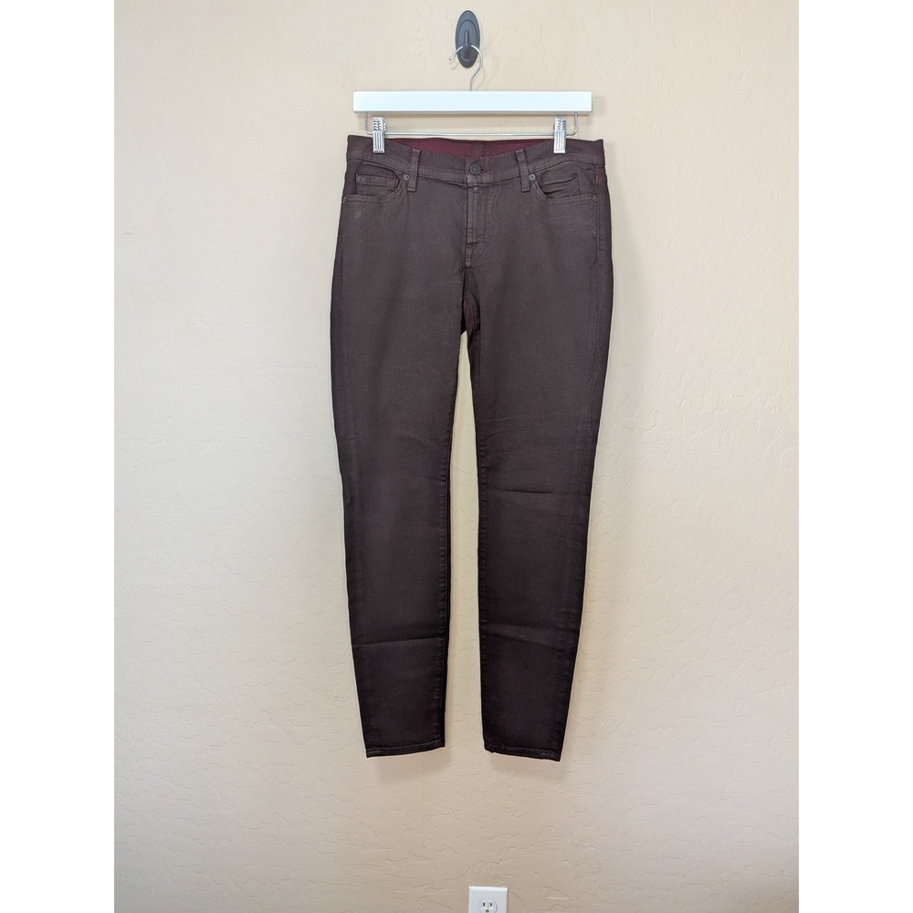 7 For All Mankind The Skinny Coated Jeans Burgundy Brown Size 29 Waxed Denim
